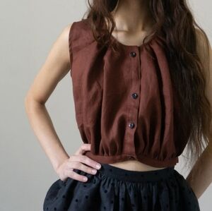 NWOT Ovate Viola Linen Top DARK POMEGRANATE L